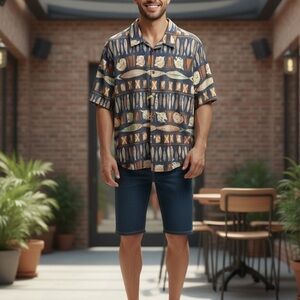 JOE KEALOHA 2XL Fish & Shell Pattern Hawaiian Aloha Shirt Size XXL Cotton SS